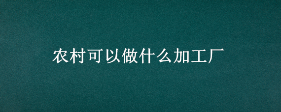 农村可以做什么加工厂