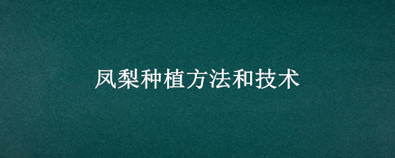 凤梨种植方法和技术