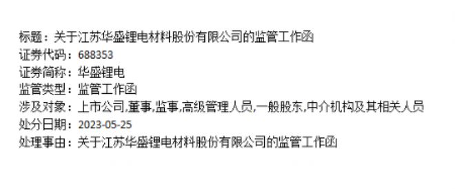 参投产业基金涉关联交易，华盛锂电收监管工作函，公司回应称函件旨在督促各方交易合规