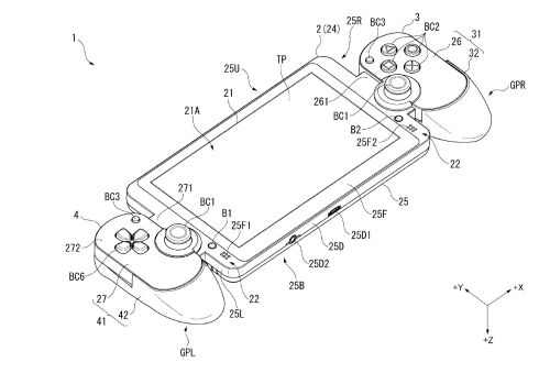 索尼云掌机早期专利图像：PS4手柄+屏幕设计