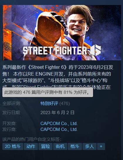 《街霸6》Steam升至特别好评 经典的延续！