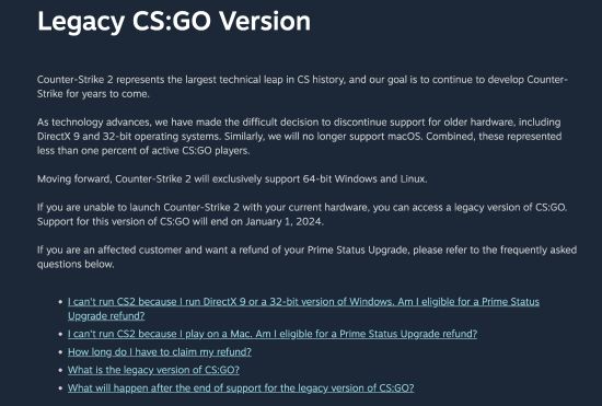 V社：我们做了个艰难的决定 《CS:GO》明年停止支持