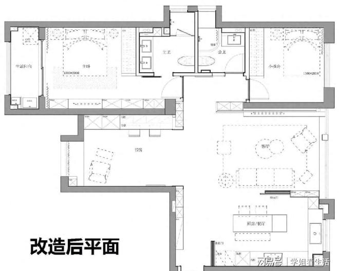 110平的简约风三房，巧用玻璃隔断，打造开放式的家