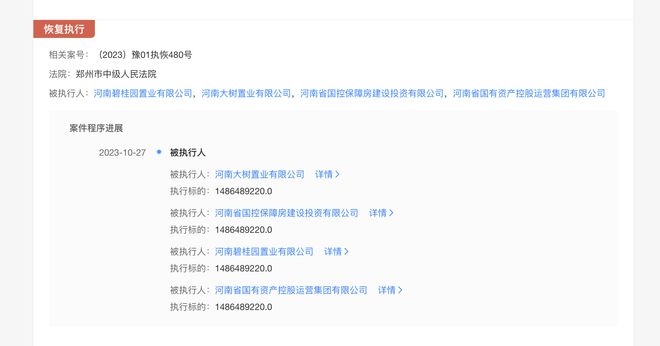 河南碧桂园等被恢复执行14亿