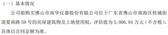 嘉得力购买位于广东省佛山市南海区桂城街道的房屋建筑物及土地使用权 评估值为5006.84万（不含税）