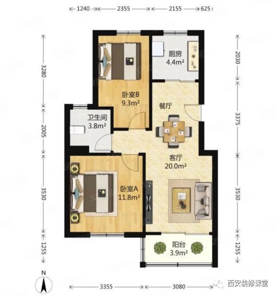 木纹砖全屋通铺，省钱又实用的85㎡两室装修