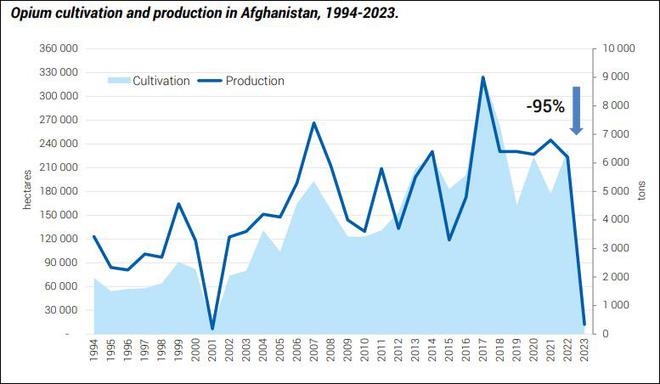 联合国报告：塔利班发布禁令后，阿富汗罂粟种植面积减少95%