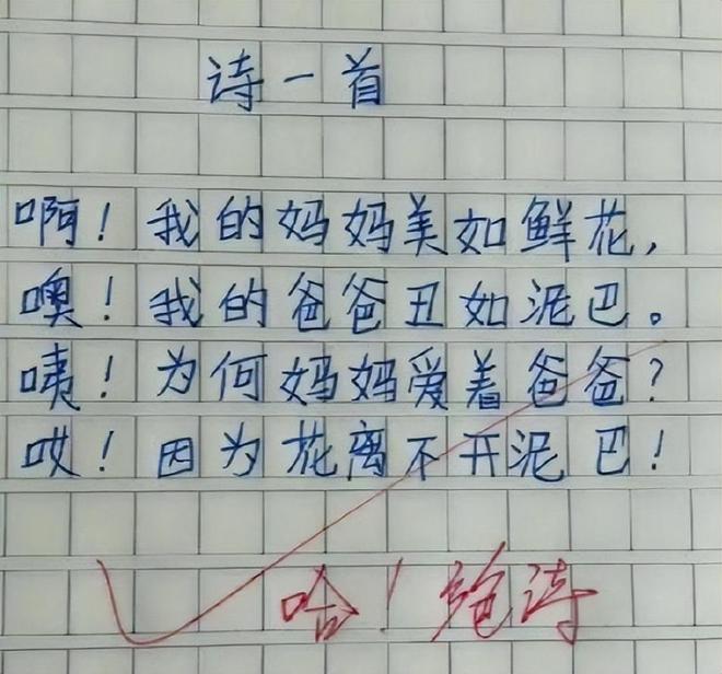 小学生作文《咏妈》获得满分，老师让学生拿给家长签字，家长：呱