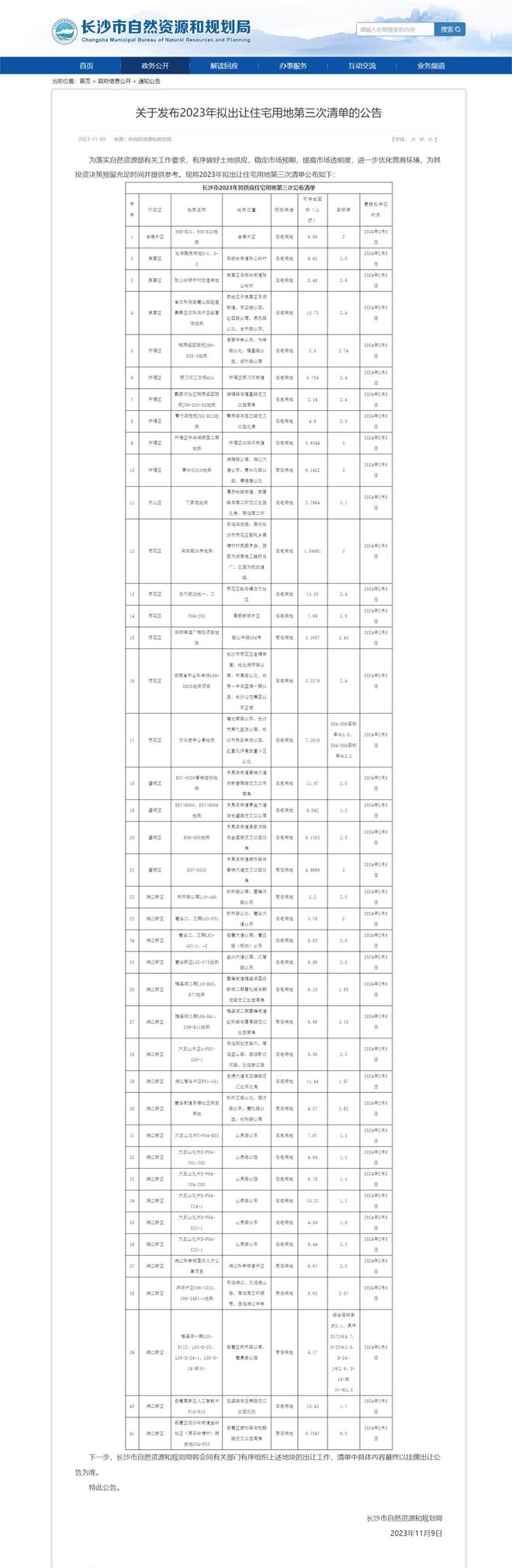 41宗地块！长沙发布今年第三批次拟出让宅地清单
