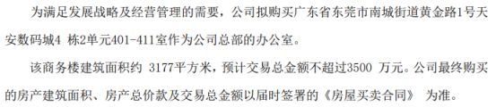 优信无限拟购买南城街道黄金路1号天安数码城房产作为公司总部的办公室 预计交易总金额不超过3500万