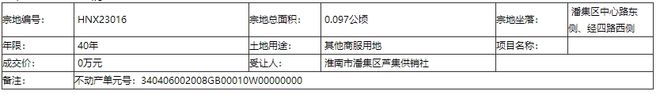 淮南市国土HNX23016号地协议出让公示