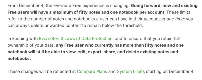 印象笔记宣布将严格限制免费用户：一账号一本笔记、50 条内容