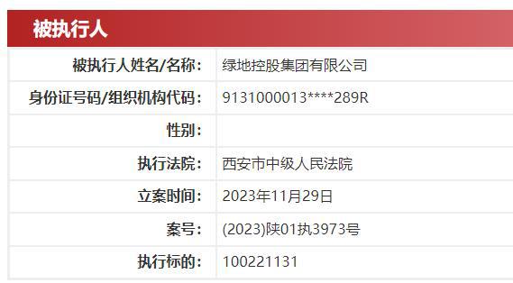 绿地集团新增被执行超1亿