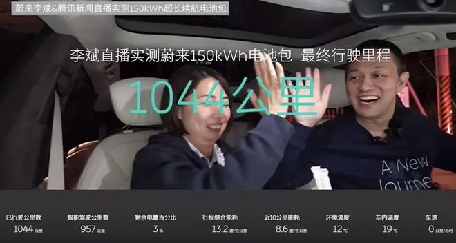 李斌亲测：蔚来 ET7 搭配 150kwh 电池续航可达 1044 公里